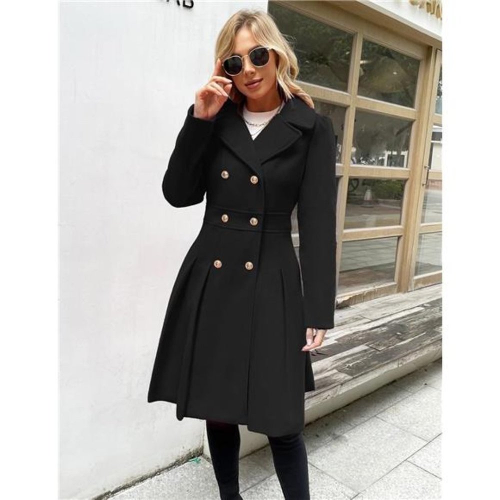 Women's Trench Coat Notch Lapel Double Breasted Thick A Line Pea Coat, B… - Picture 2 of 6